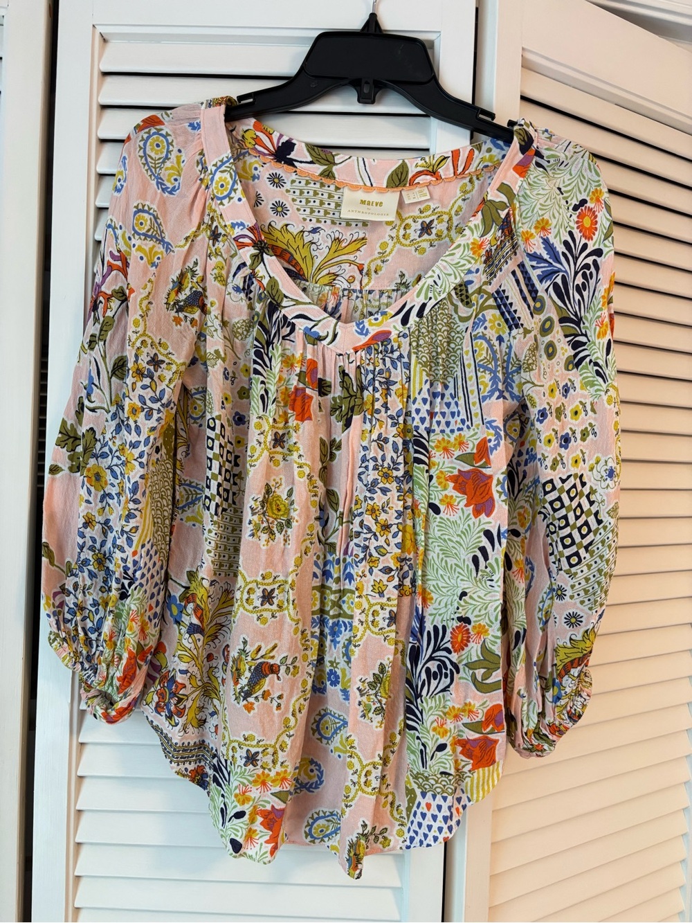 Maeve Multicolor Floral Patchwork Peasant Blouse